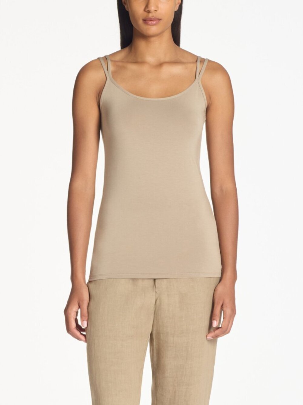 SARAH PACINI Neelah Taupe Beige Modal Jersey Scoop Neck Tank Top, Size 4/XL